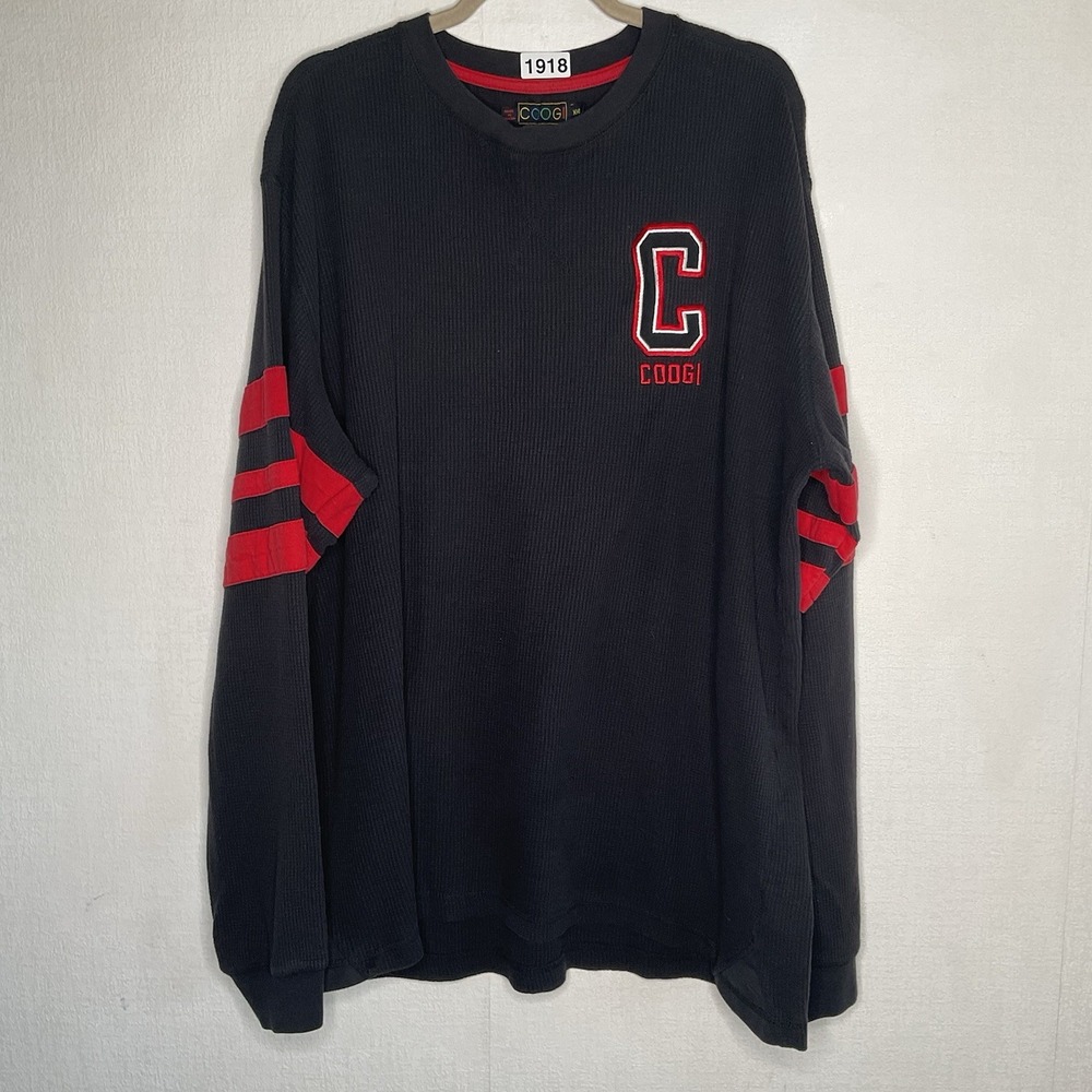 VINTAGE COOGI Men's Size XXL Waffle Knit‎ Long Sleeve Black Shirt Pullover 2XL